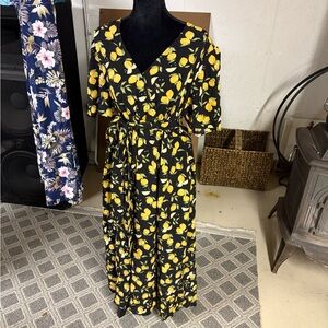 BloomChic Black and Yellow Lemon Midi Dress
